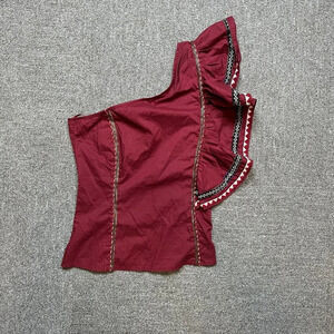 LoveShackFancy One Shoulder Ruffle Sleeve Top Maroon Red Size 0 - X-Small